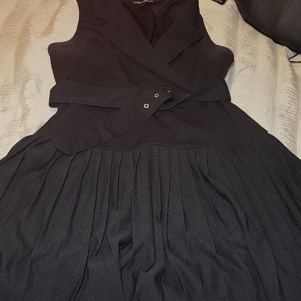 Chic Black Midi Dress with Belted Waist